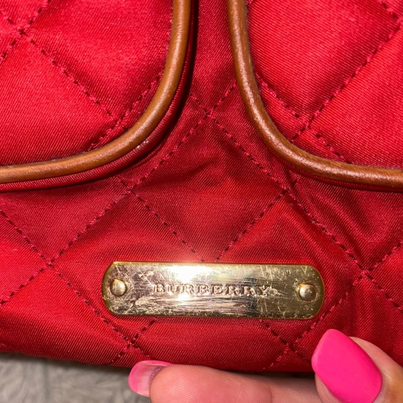 Burberry Red and Tan Quilted Backpack with Gold Hardware - Picture 12 of 16
